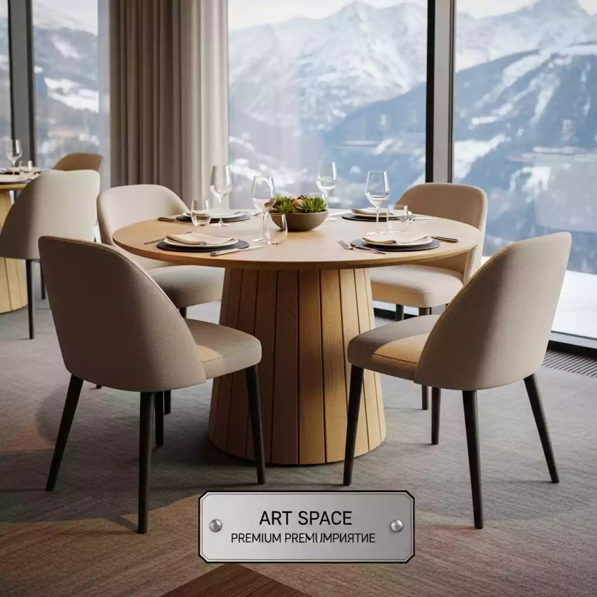 Аренда Мебельная группа Диего на 4 персоны круглый стол дуб бежевая в ресторане «Высота 5642» — ART SPACE