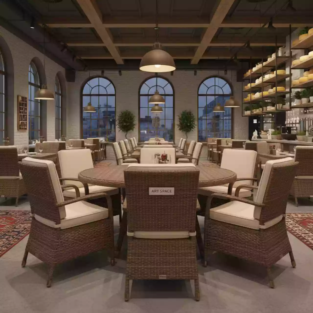 Аренда Мебельная группа Эспрессо 150 R плетеная коричневая в ресторане «Сыроварня» — ART SPACE