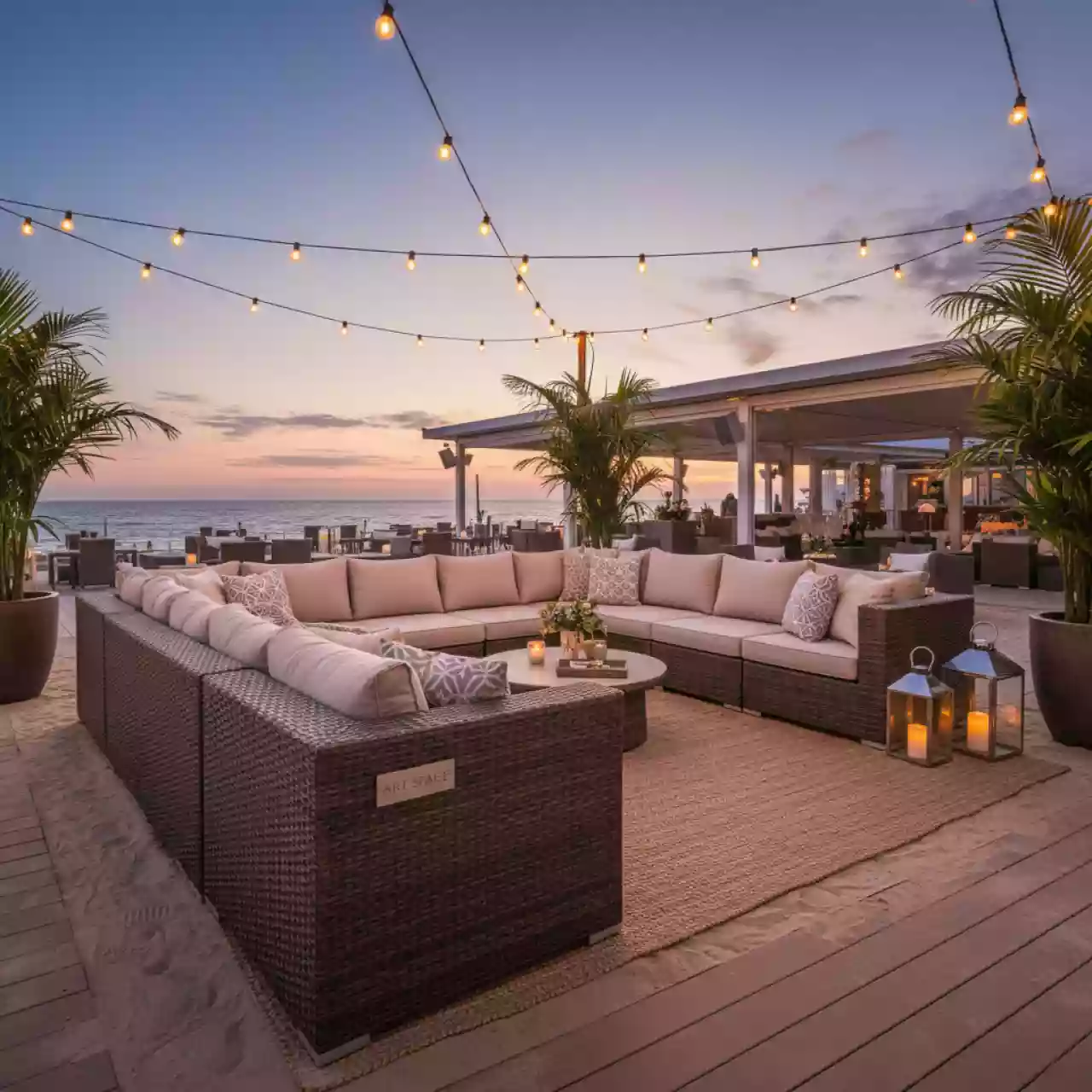 Аренда Мебельная группа Эспрессо 150 S плетеная коричневая в пляжном клубе Del Mar — ART SPACE