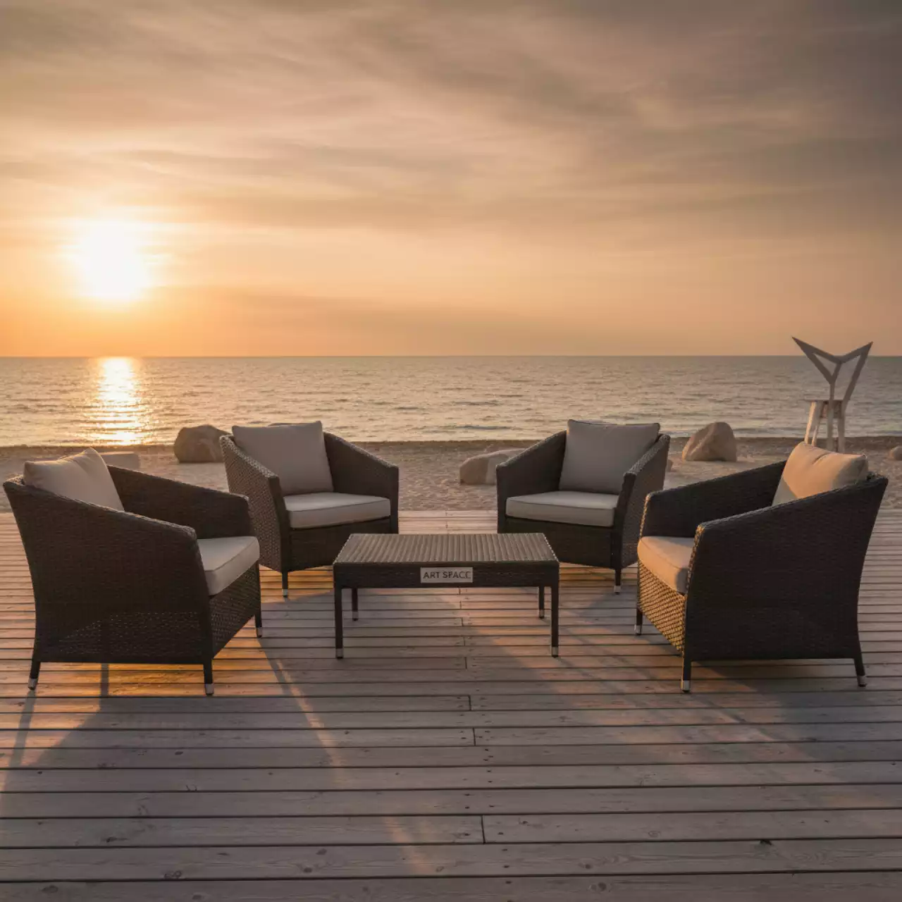 Аренда Мебельная группа FIONA из искусственного ротанга коричневый на пляже «Маяк» — ART SPACE