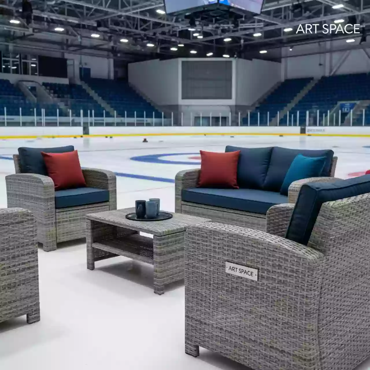 Аренда Мебельная группа искусственный ротанг Араго в Керлинговом центре «Ледяной куб» — ART SPACE