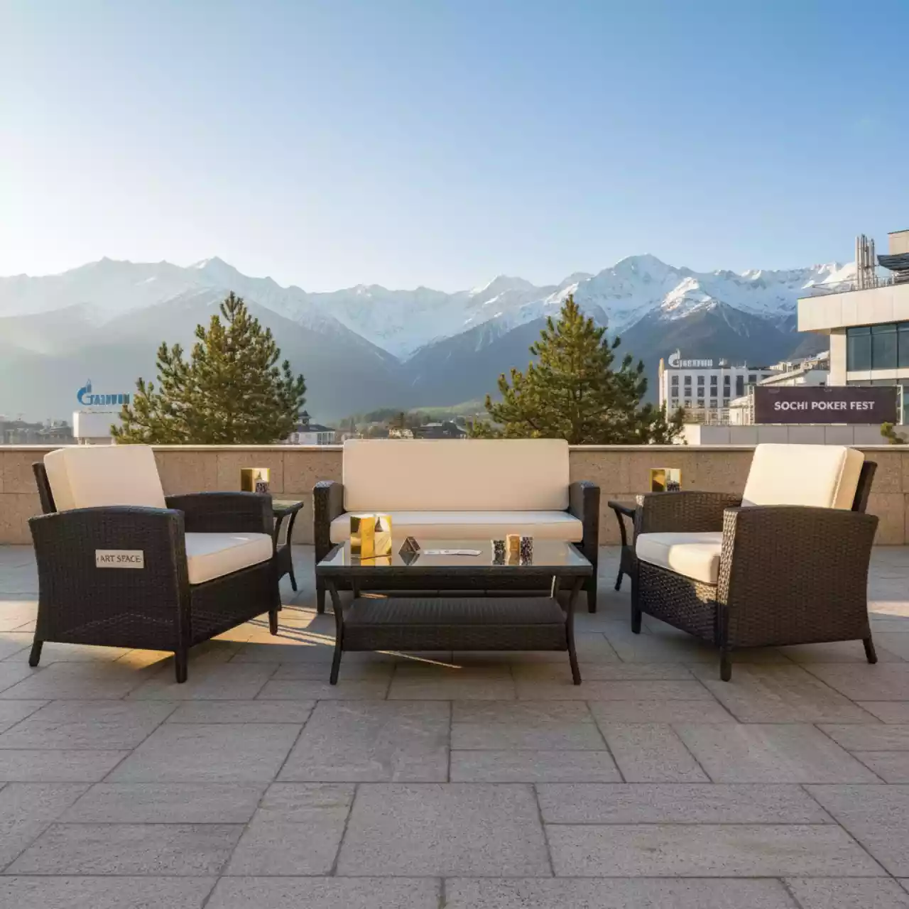 Аренда Мебельная группа из искусственного ротанга Эспрессо на курорте «Газпром» (Альпика) — ART SPACE