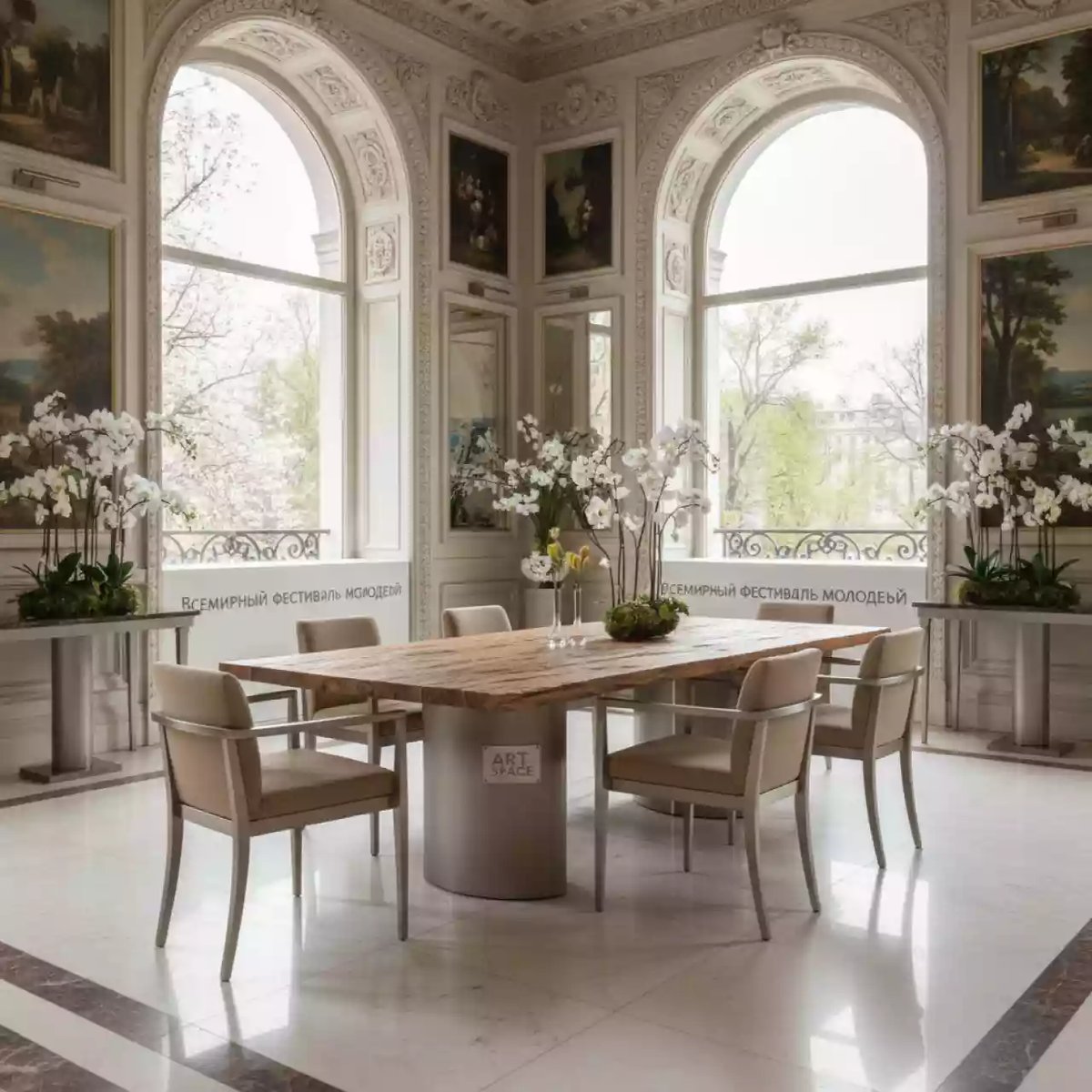 Аренда Мебельная группа Lyon Andy 280B 6N2R бежево натуральная алюминий тик в ресторане «Voda» — ART SPACE