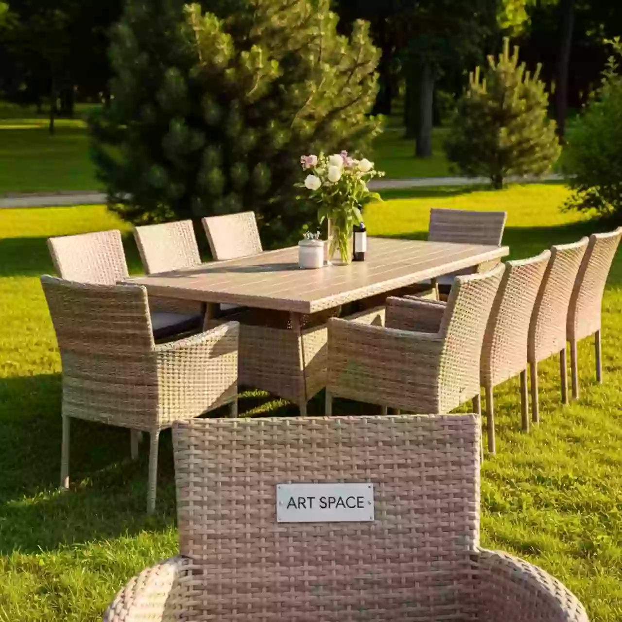Аренда Мебельная группа Modena 2XL бежево коричневая 8 персон стол 240х100 искусственный ротанг в парке «Ривьера» — ART SPACE