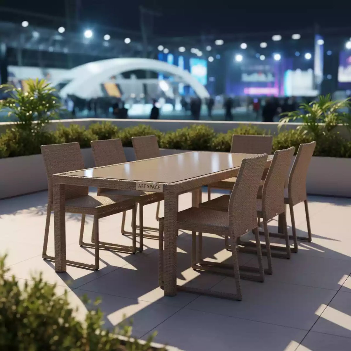 Аренда Мебельная группа Modena 2XL бежево коричневая 8 персон стол 240х100 ротанг в City Park Hotel Sochi — ART SPACE