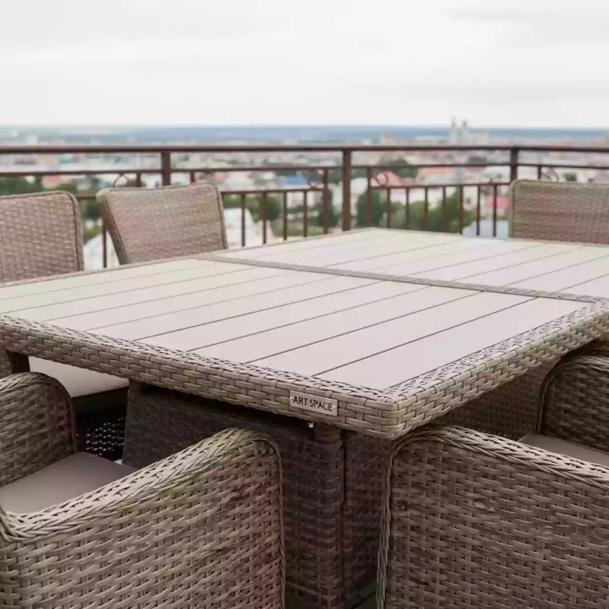 Аренда Мебельная группа Modena бежево коричневая 8 персон стол 240х100 ротанг в ресторане «D.O.M» — ART SPACE