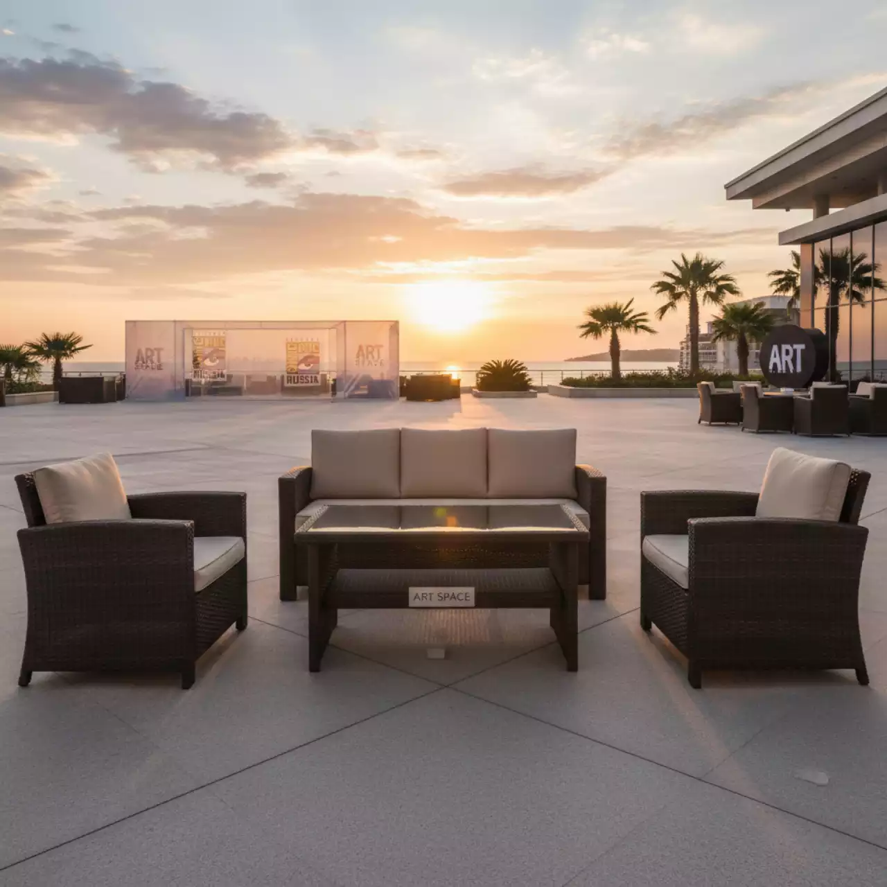 Аренда Мебельная группа Ниламито из искусственного ротанга dark brown в Grand Karat Sochi — ART SPACE