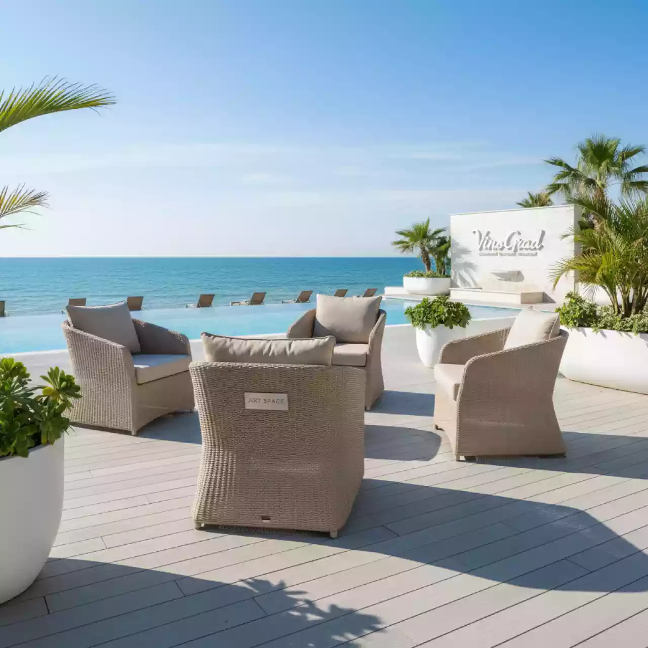 Аренда Мебельная группа плетеная 4 персоны бежевая Айриш в пляжном комплексе VinoGrad — ART SPACE