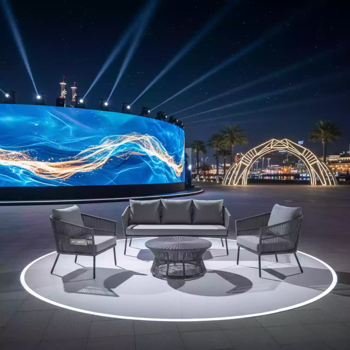 Аренда Мебельная группа плетеная 4 персоны графит Катания на территории Морпорта Сочи — ART SPACE