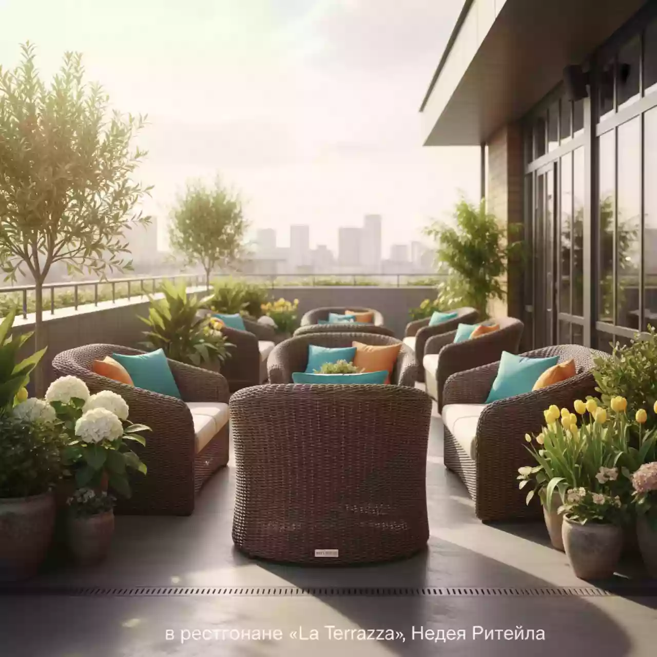 Аренда Мебельная группа плетеная Доппио коричневый цвет в ресторане «La Terrazza» — ART SPACE