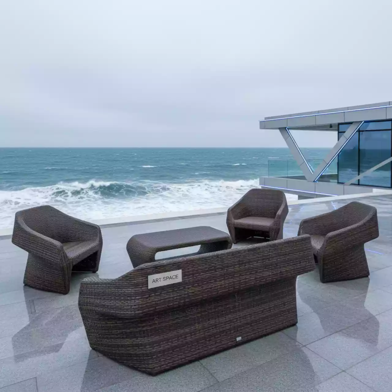 Аренда Мебельная группа плетеная Эспрессо 150 S коричневая на Имеретинской набережной — ART SPACE