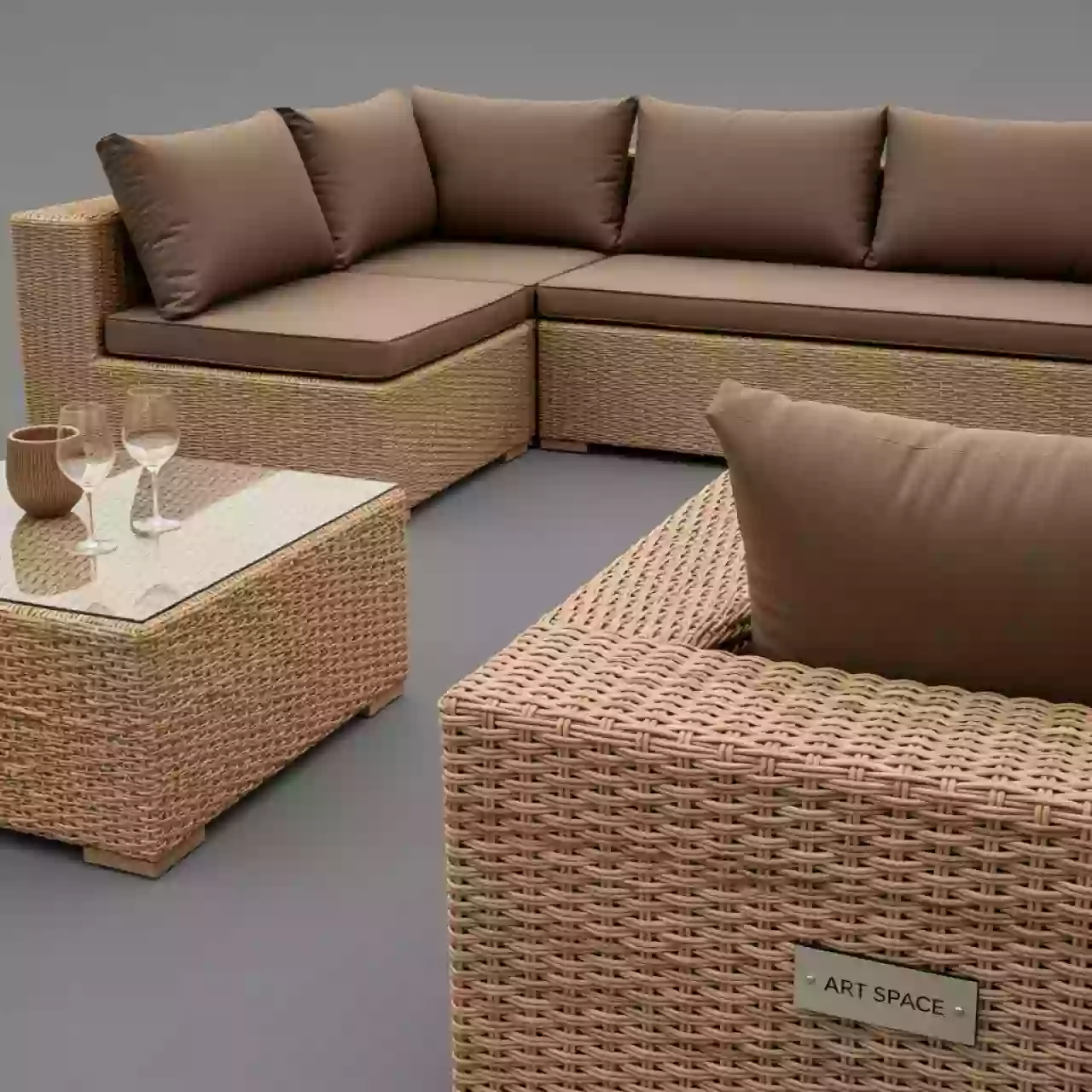 Аренда Мебельная группа плетеная Эспрессо 80 L соломенная в пляжном клубе Del Mar — ART SPACE