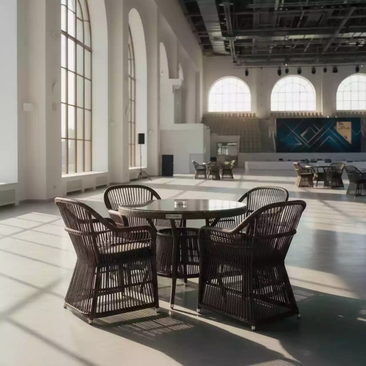 Аренда Мебельная группа плетеная соломенная Эспрессо 80 R в ледовом дворце «Большой» — ART SPACE