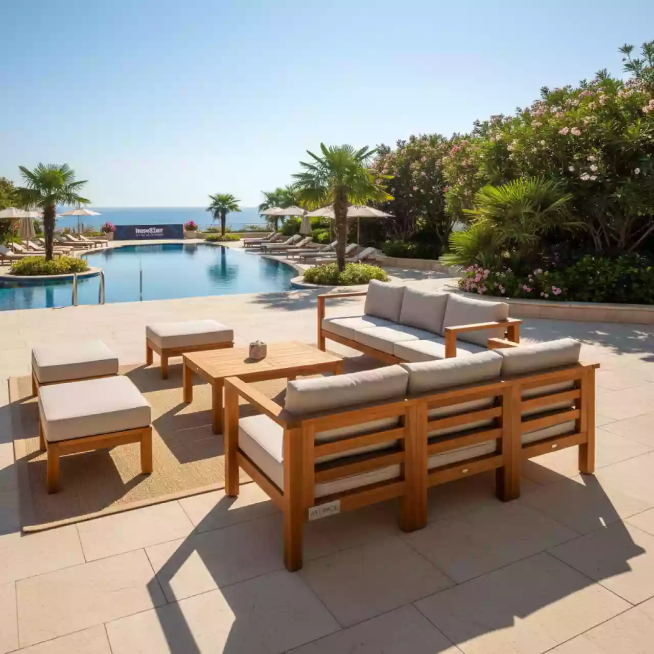 Аренда Мебельная группа Royal Family BROOKLYN (диван, стол, кресла, пуфы) из акации в City Park Hotel Sochi — ART SPACE