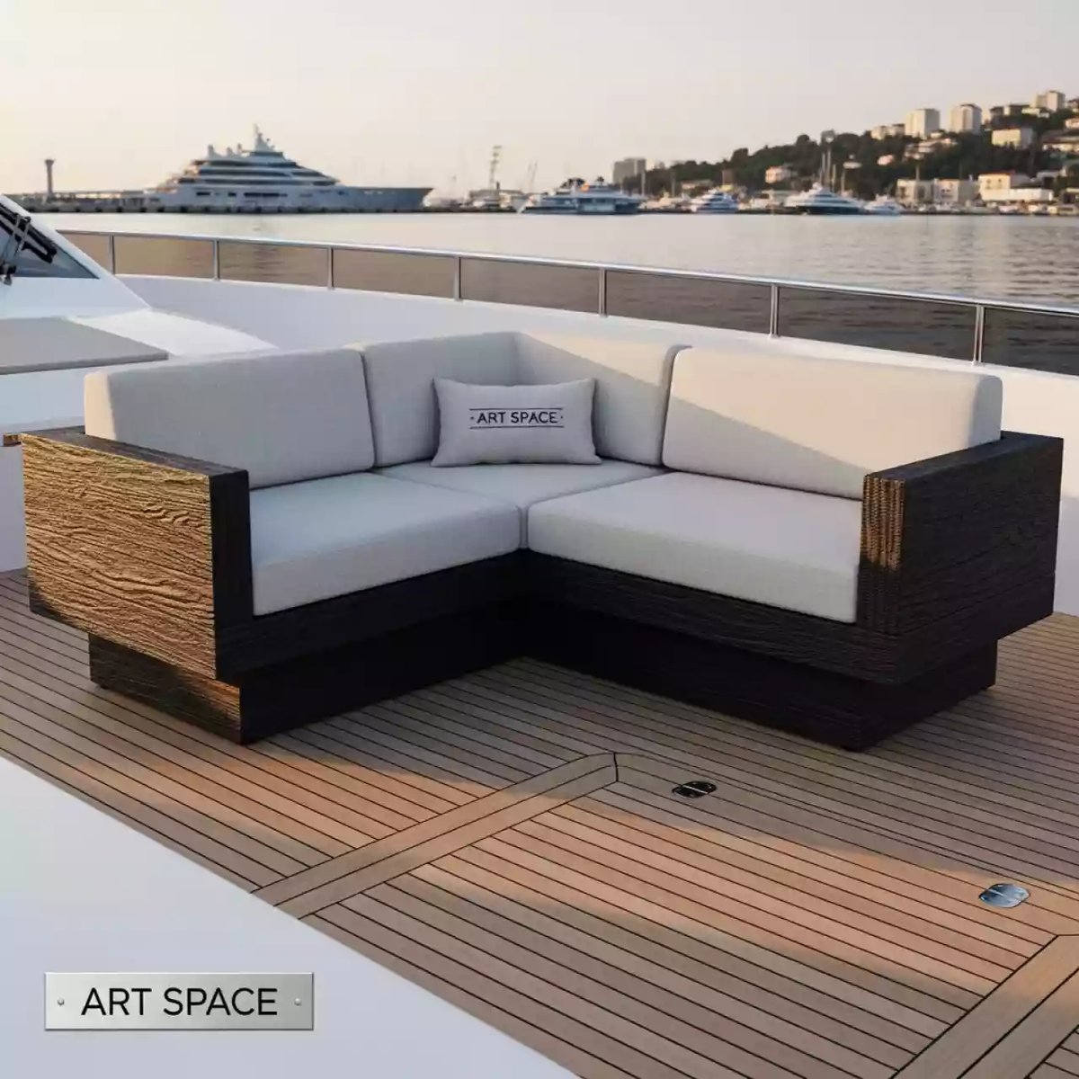 Аренда Мебельная группа угловой Royal Family ZORRO WOOD DOUBLE бежевый на VIP теплоходе (Морпорт Сочи) — ART SPACE