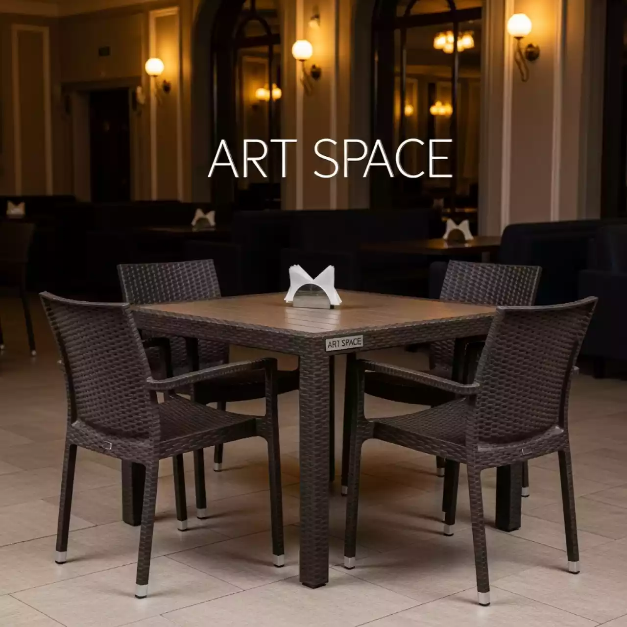 Аренда Мебельная группа Yalta Kvatrо 4 темно коричневая пластик под искусственный ротанг в ресторане «Brunello» — ART SPACE
