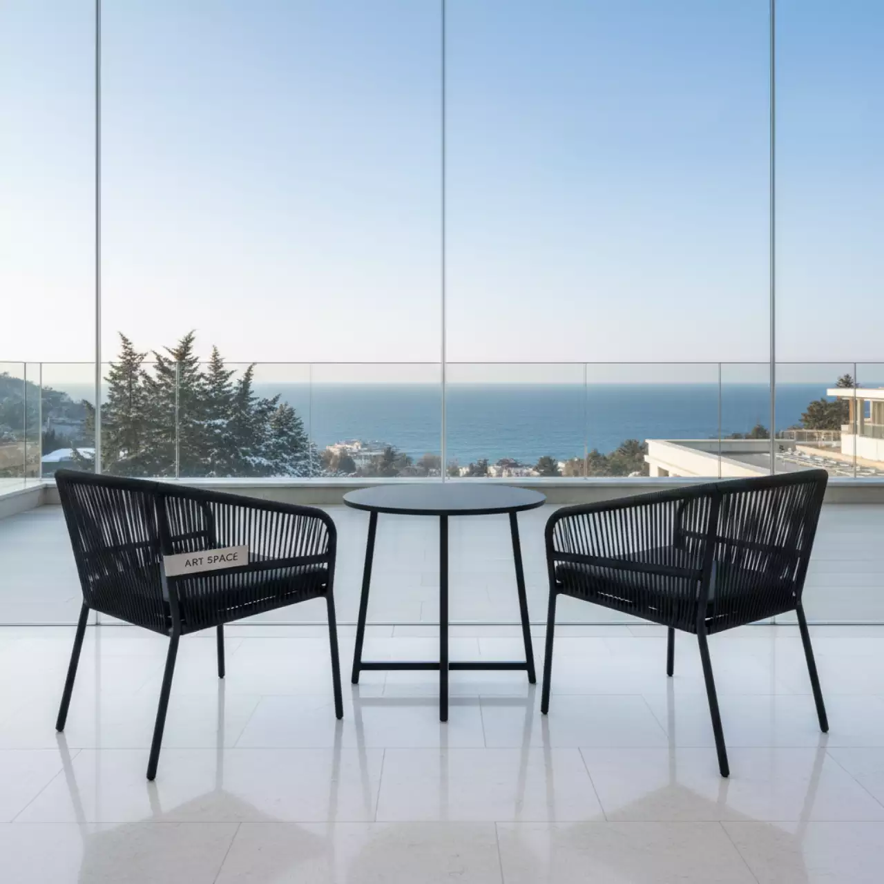 Аренда Мебельный комплект Аскер Мини 2 стула стол 70 см чёрный каркас ротанг чёрный в Swissôtel Resort Sochi Kamelia — ART SPACE