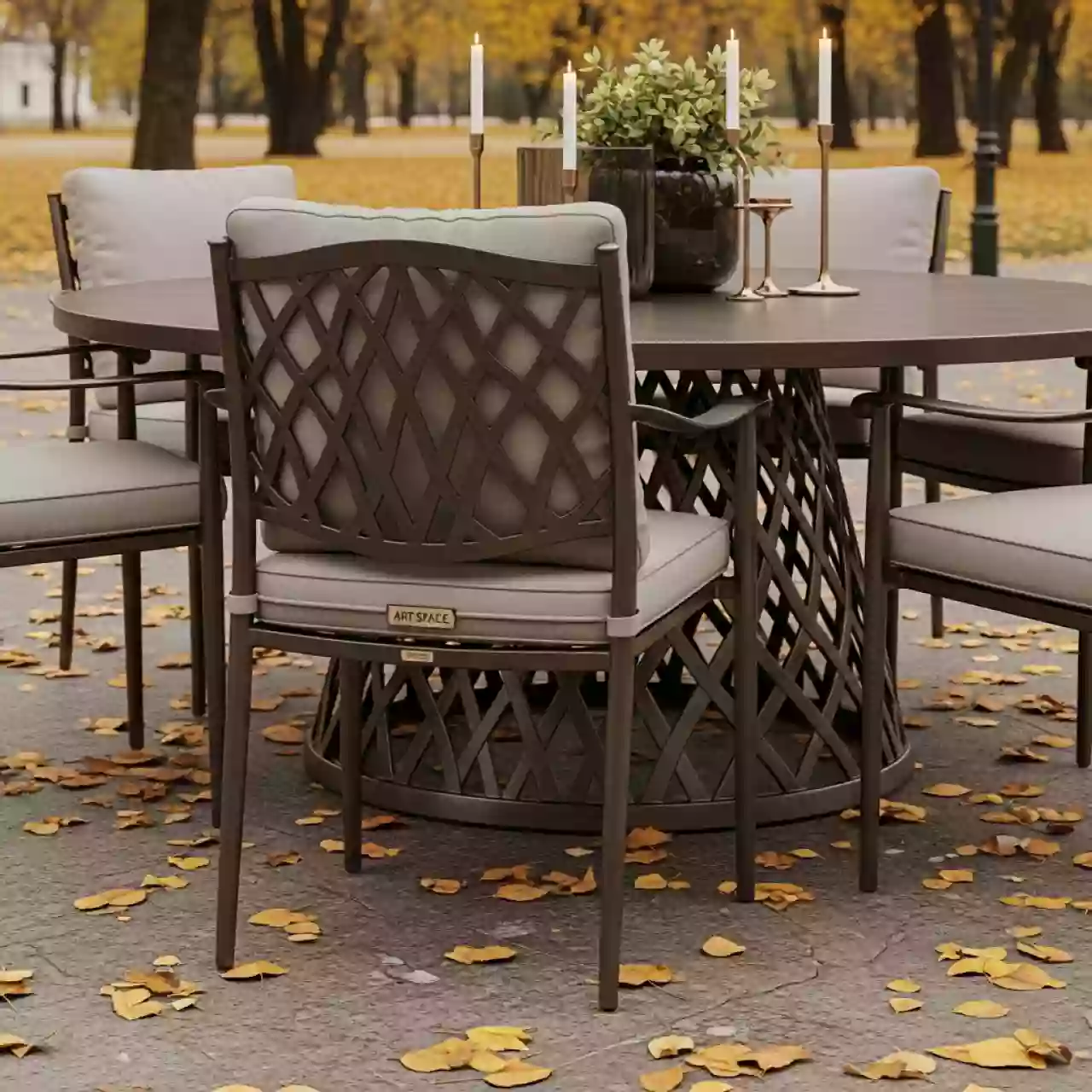 Аренда Мебельный комплект Barcelona 6 литой алюминий бронза светло бежевые подушки в санатории «Заполярье» — ART SPACE