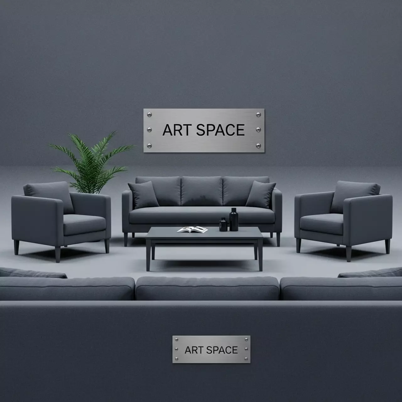 Аренда Мебельный комплект Риччи стол 2 кресла диван серый с серыми подушками в Керлинговом центре «Ледяной куб» — ART SPACE