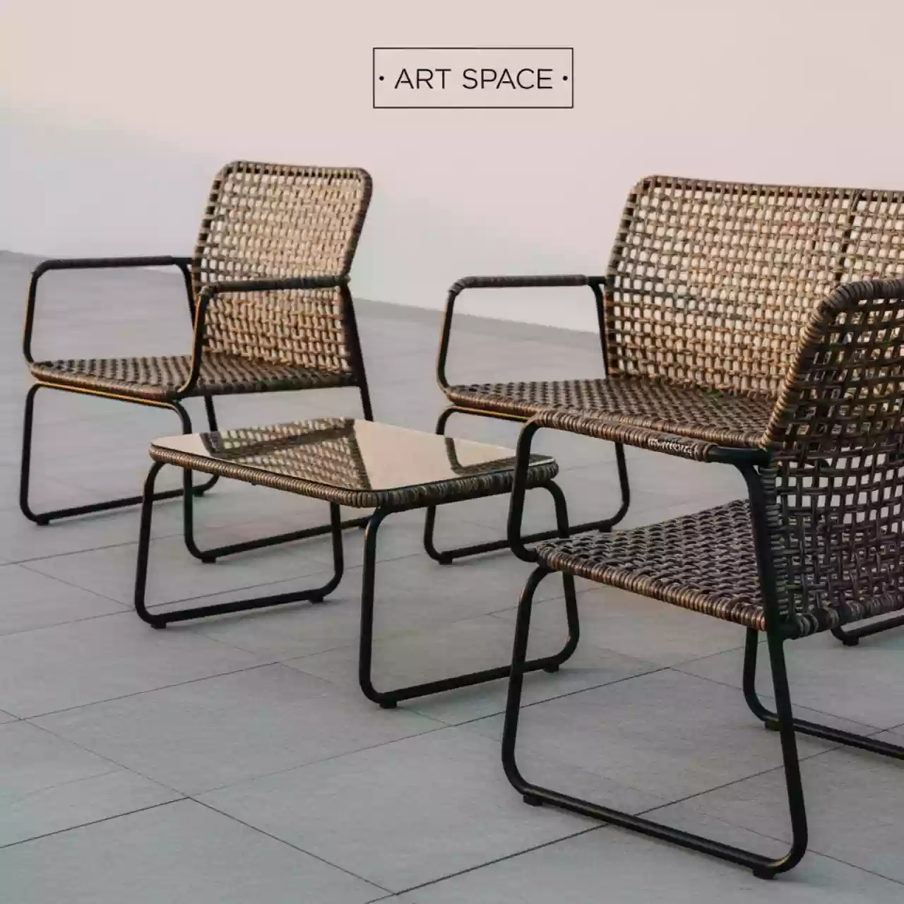 Аренда Мебельный комплект Селена черный каркас коричнево бежевый ротанг в Imeretinskiy Hotel — ART SPACE