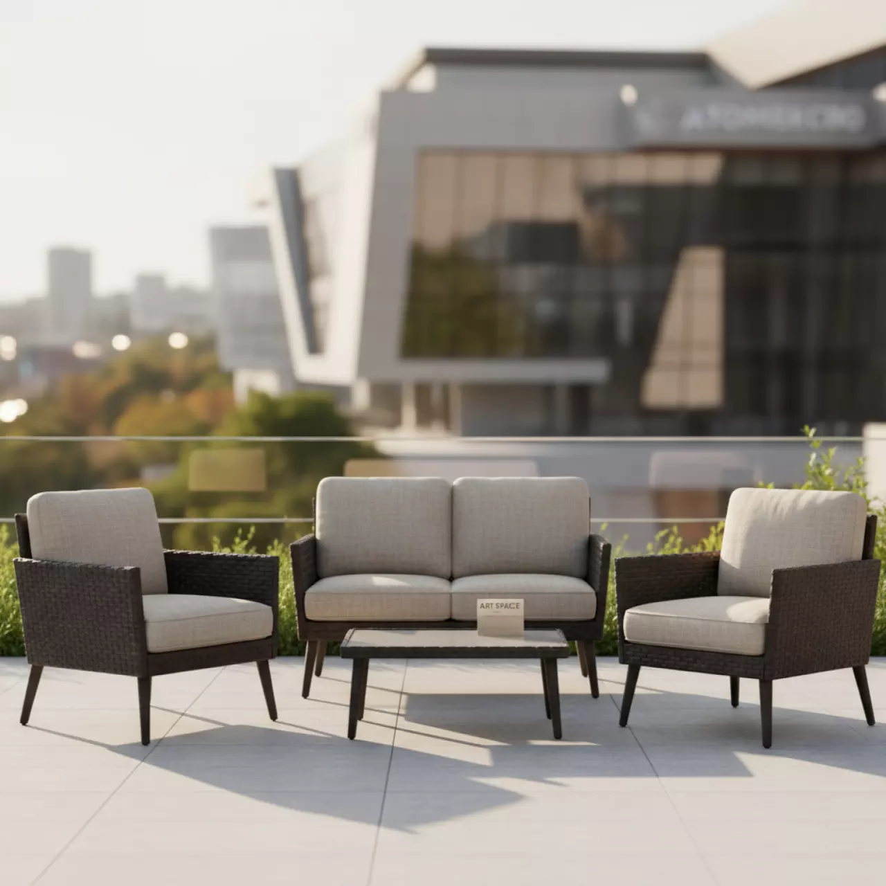 Аренда Мебельный комплект Версаль ПРЕМИУМ разборный коричневый ротанг бежевые подушки в комплексе «Дагомыс» — ART SPACE