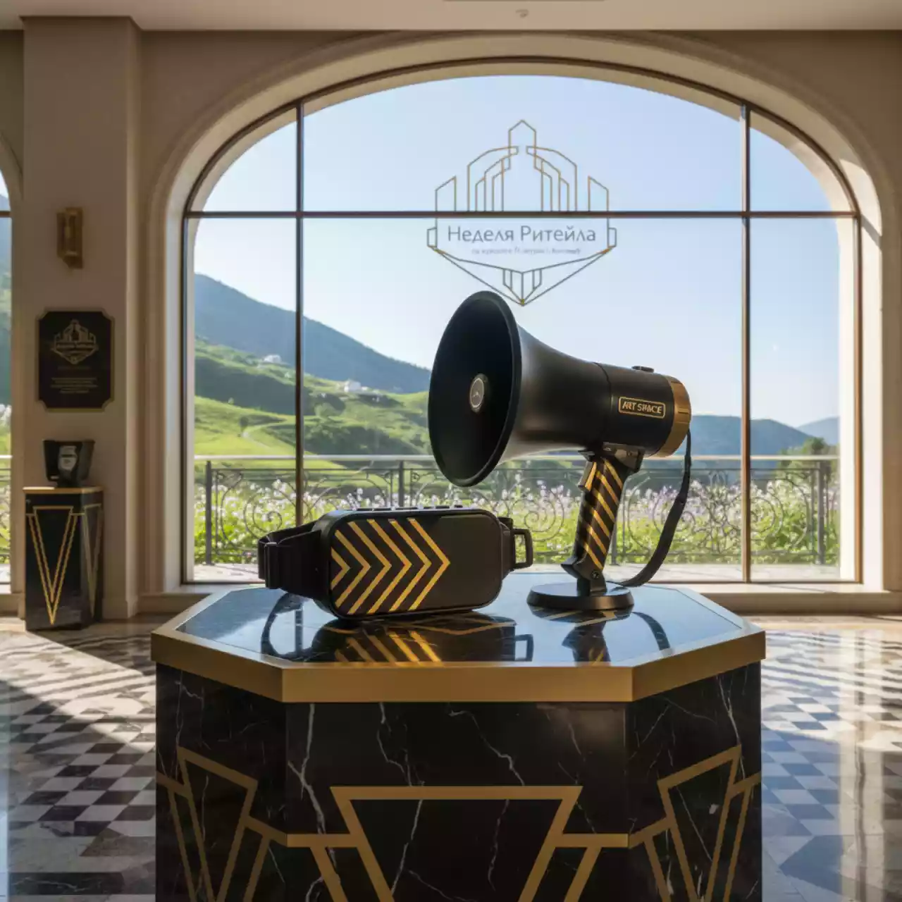 Аренда Мегафоны громкоговорители поясные аккумуляторные колонки на курорте «Газпром» (Альпика) — ART SPACE