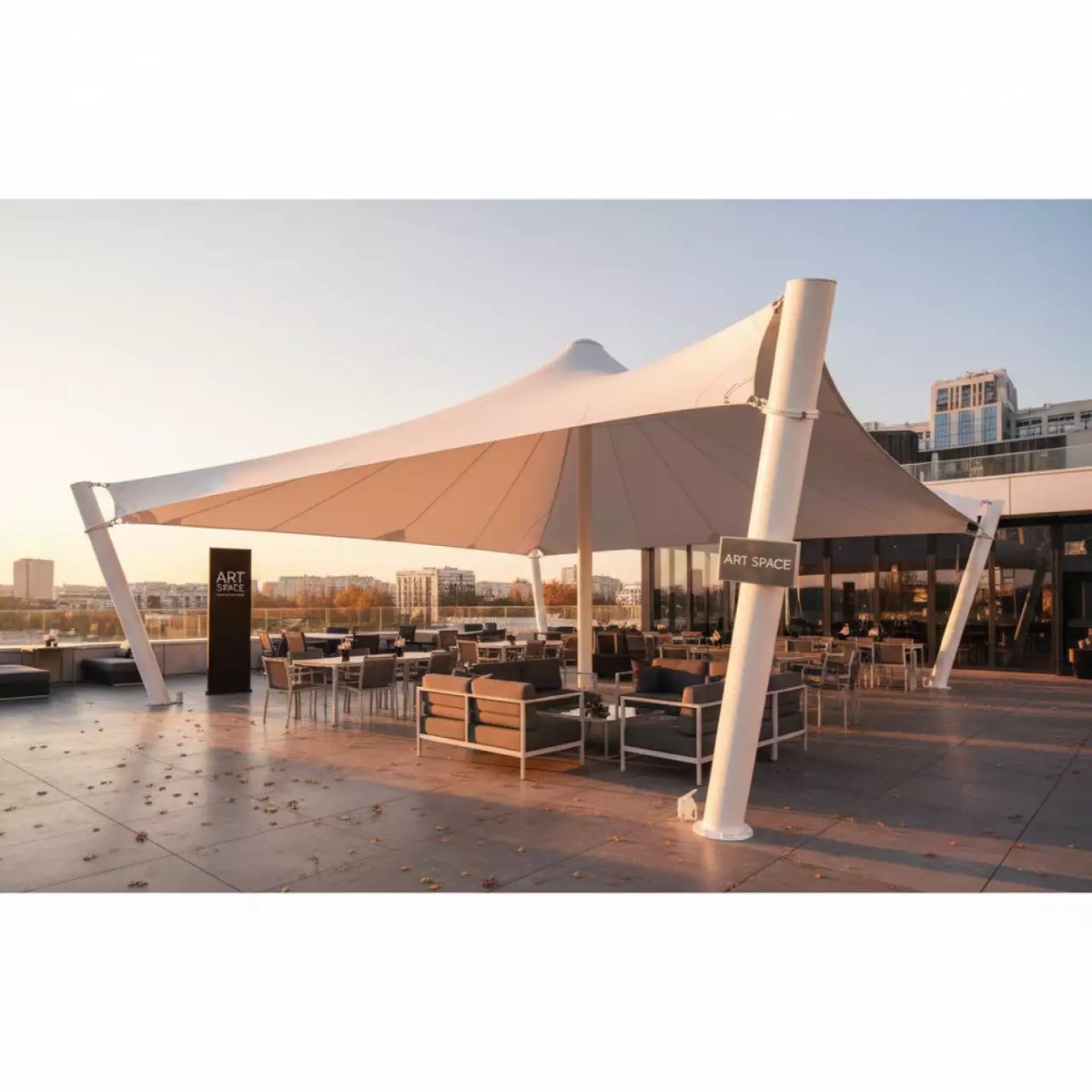 Аренда Мембранный тентовый навес 150 м в ресторане «Магадан» — ART SPACE