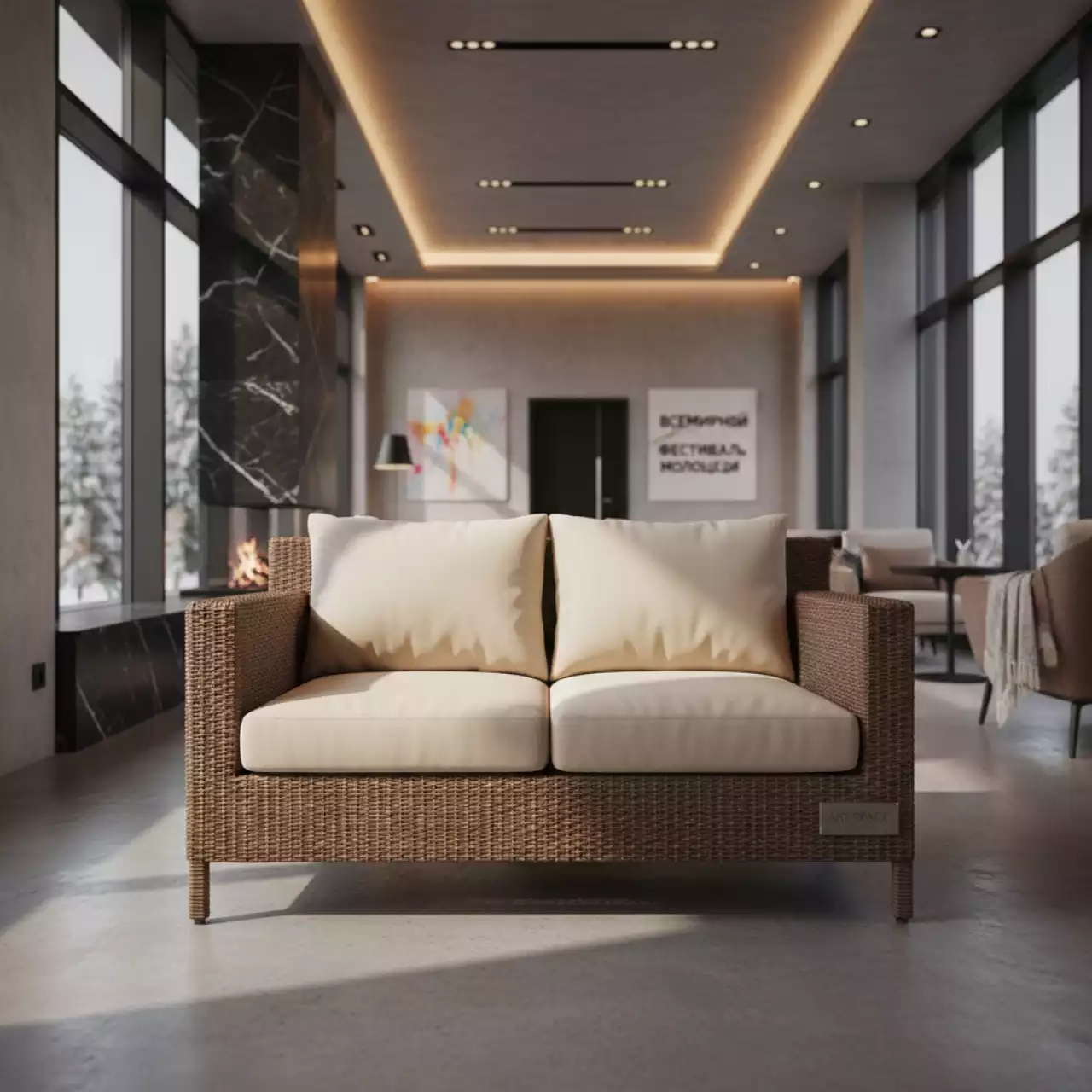 Аренда Модуль центрального дивана Уилтшир Wiltshire плетеное кресло с подушкой коричневый в Golden Tulip Rosa Khutor — ART SPACE