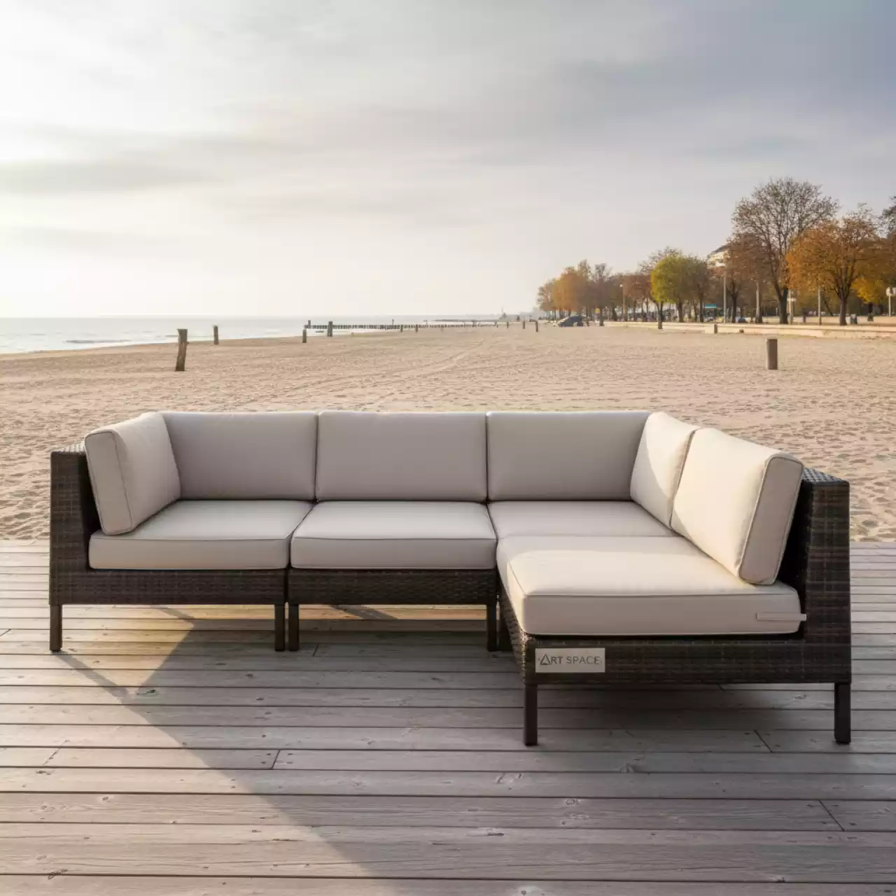 Аренда Модуль дивана правый плетеный YH C2579WY brown на пляже «Мандарин» — ART SPACE