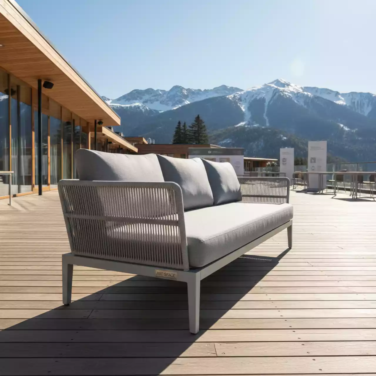 Аренда Модуль левый Касабланка плетеный из роупа алюминиевый каркас светло серый ткань Neo Ash на курорте «Газпром» (Альпика) — ART SPACE