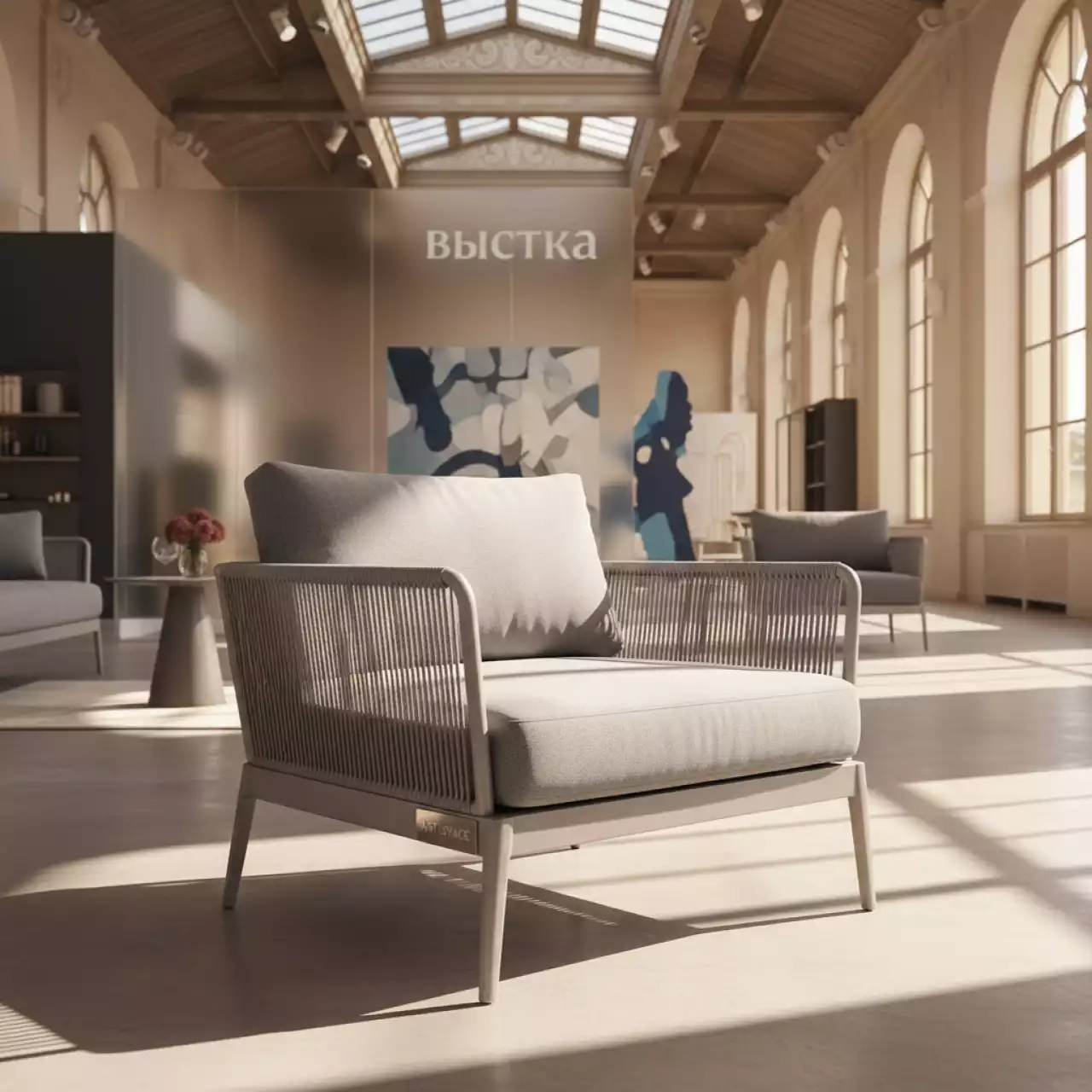 Аренда Модуль левый плетеный роуп Касабланка алюминиевый каркас светло серый ткань Neo ash в Stella di Mosca — ART SPACE