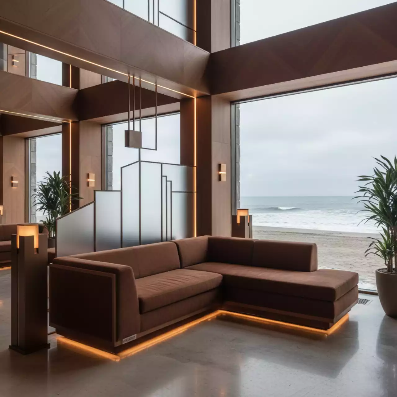 Аренда Модуль угловой с подушками коричневый от комплекта мебели AFM 821 на пляжных клубах Хосты — ART SPACE