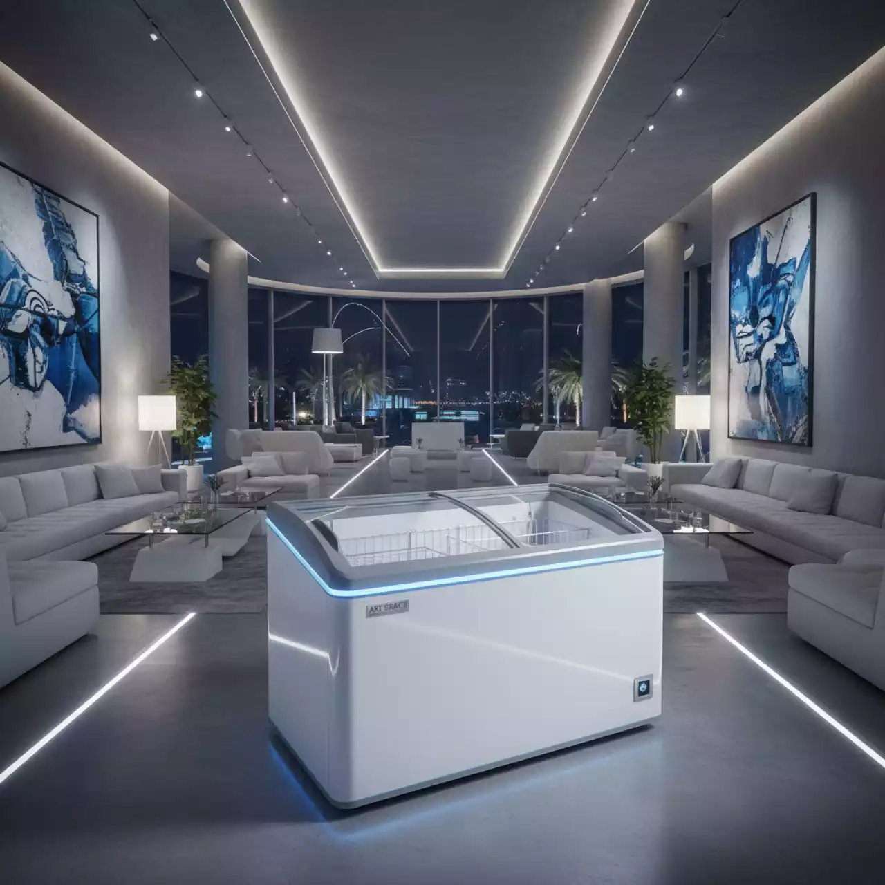 Аренда Морозильный ларь со стеклом 300 л бело синий в Grand Karat Sochi — ART SPACE