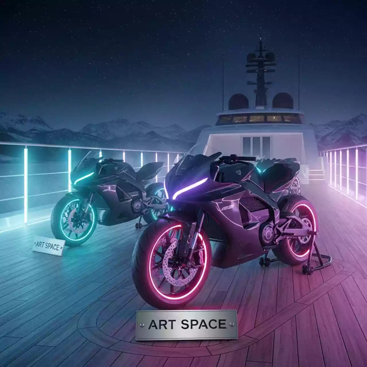 Аренда Мотособытие 'Выходные мотоциклов будущего' Neon Ride на VIP-яхте (Имеретинский порт) — ART SPACE