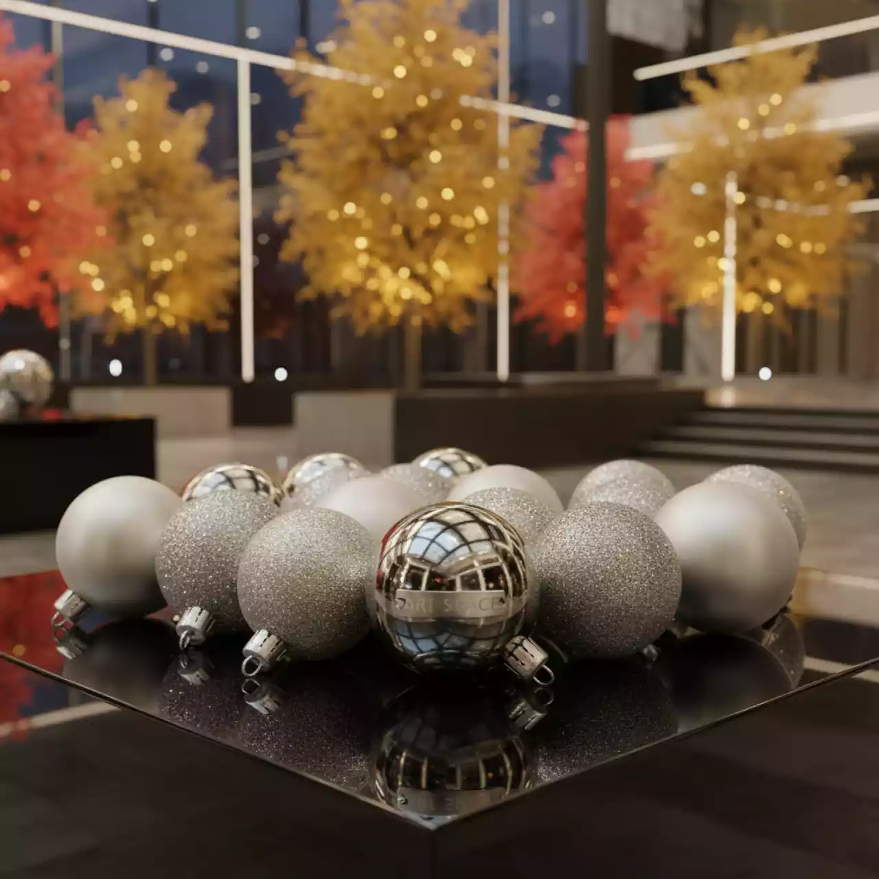 Аренда Набор елочных шаров Winter Glade пластик 8 см серебряный микс на Медальной площади — ART SPACE