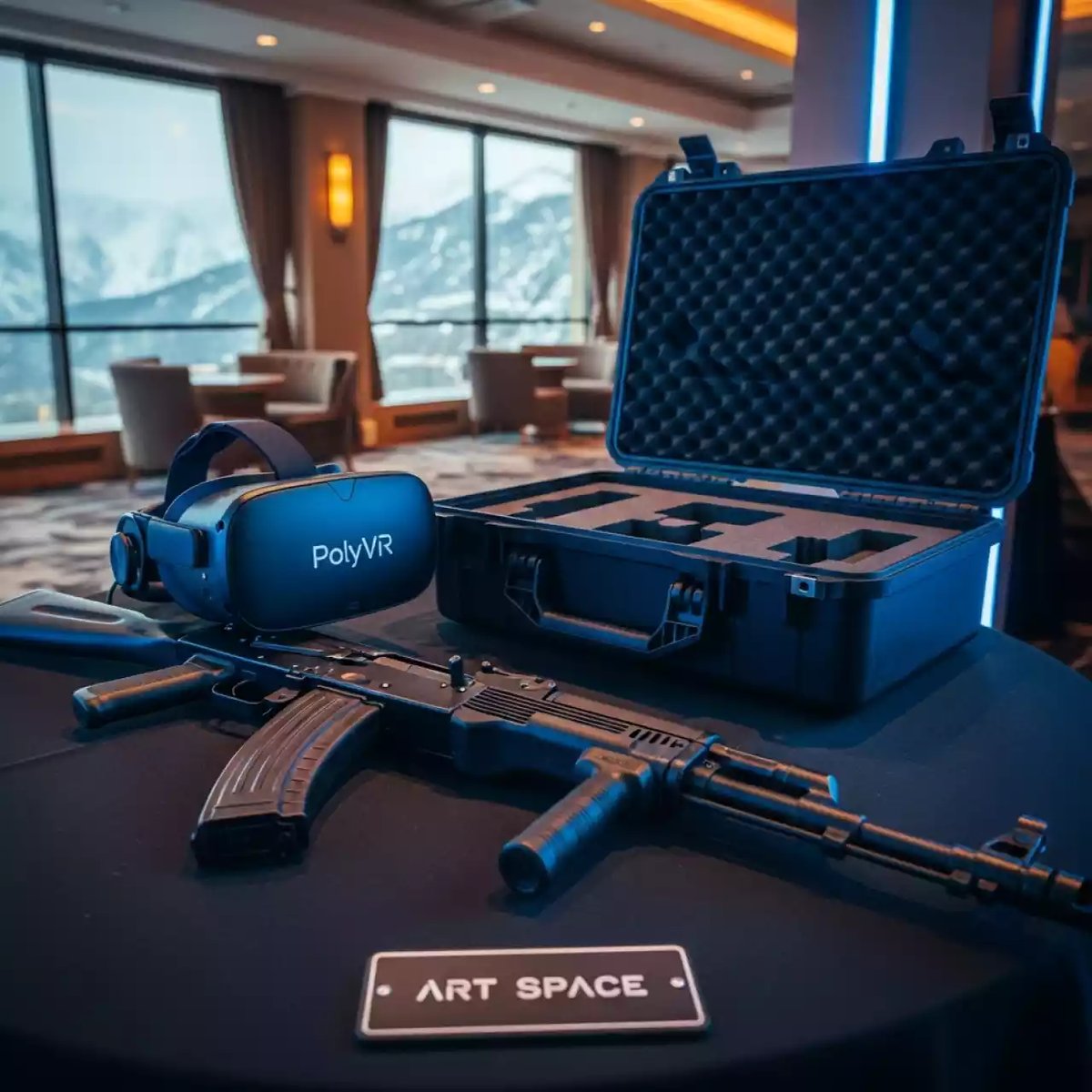 Аренда Набор ПАК VR тир расширенной комплектации программное обеспечение интерактивные средства обучения по ОБЗР VR шлем PolyVR 6 DoF ММГ автомат АК 74М защитный кейс в Sochi Marriott Krasnaya Polyana — ART SPACE