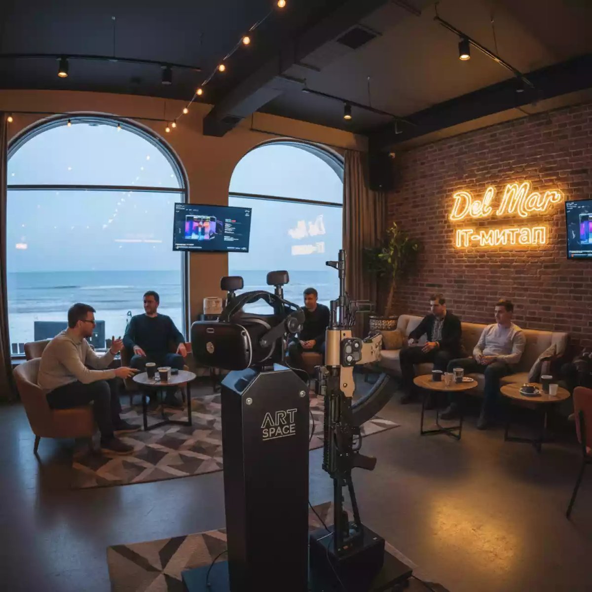 Аренда Набор ПАК VR тир виртуальный стрелковый тир VR шлем PolyVR автомат АК 74М в пляжном клубе Del Mar — ART SPACE