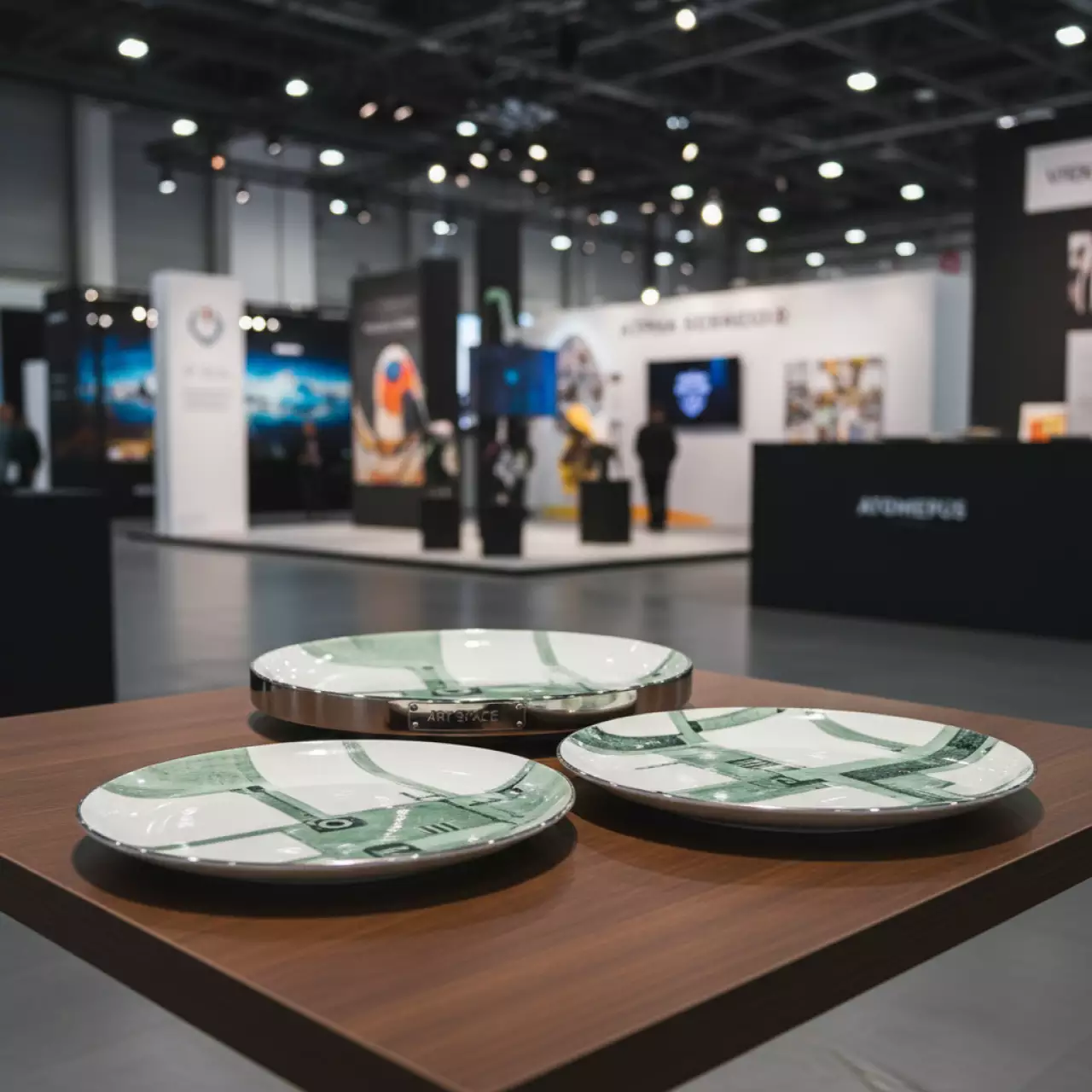 Аренда Набор тарелок Тайга бело зеленых с кантом 33 26 и 21 см в Alpha Sirius — ART SPACE