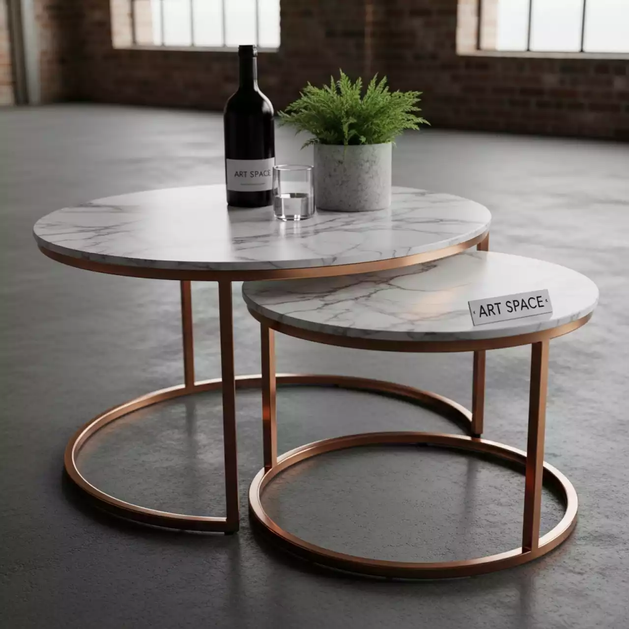 Аренда Набор журнальных столиков Jurassic эффект белого мрамора медный в лофте «Студия 21» — ART SPACE