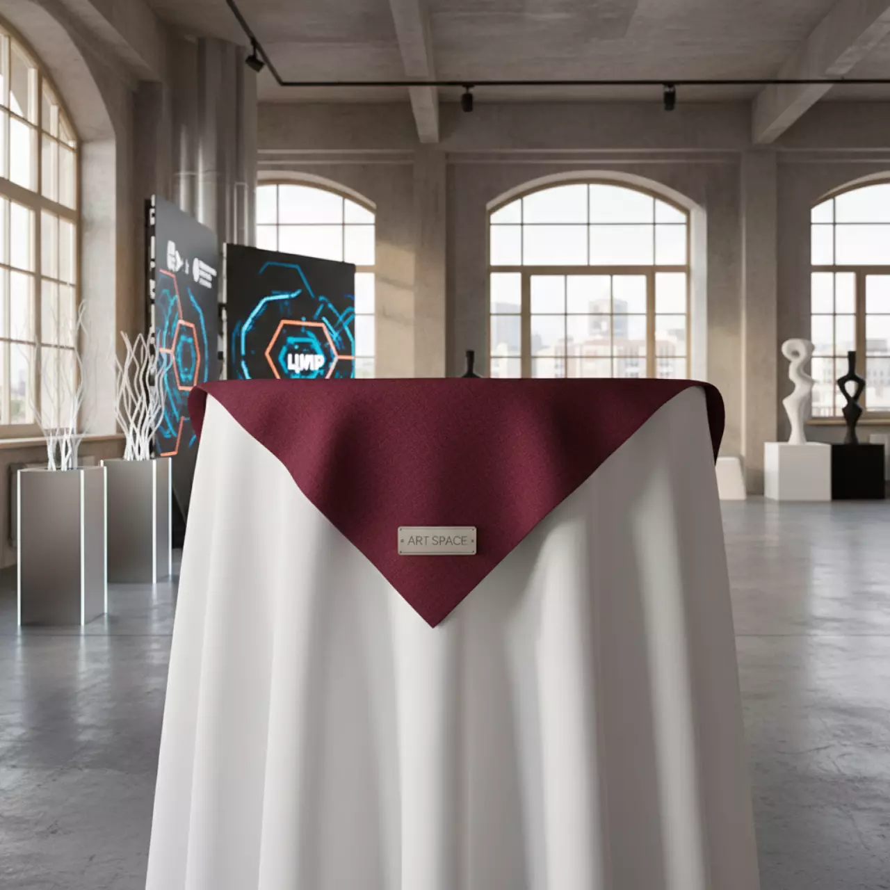 Аренда Наперон бордовый на коктейльные столы в ресторане «Магеллан» — ART SPACE