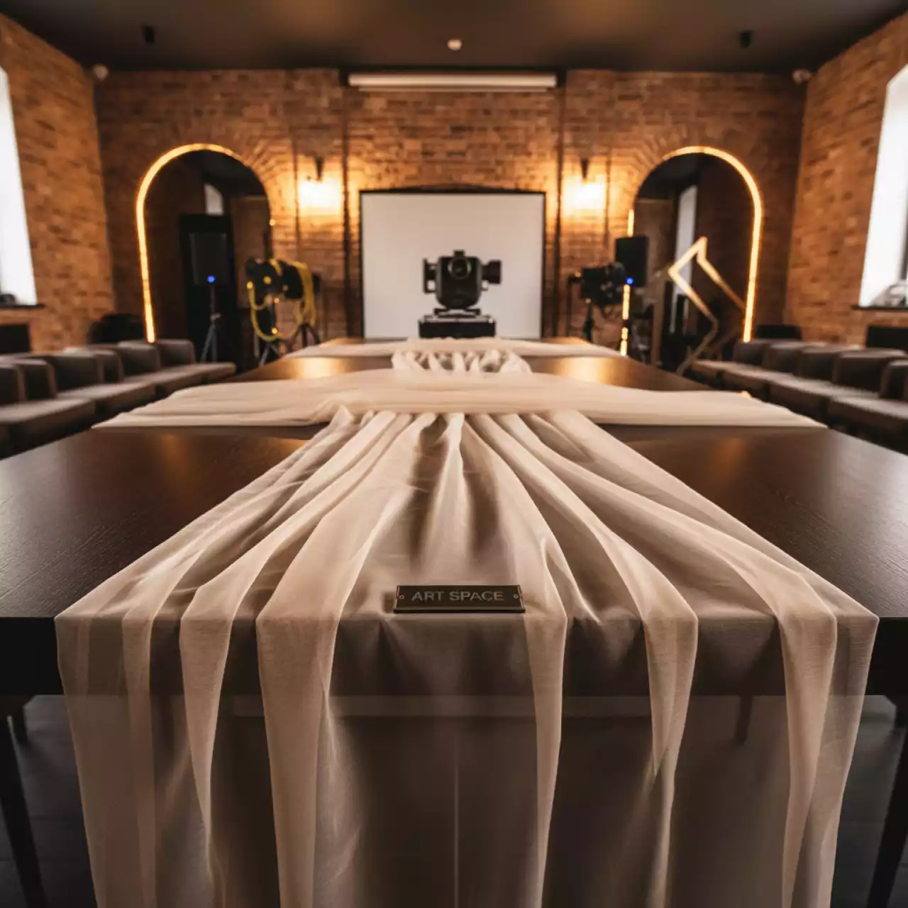 Аренда Наперон цвета шампань органза в санатории «Русь» — ART SPACE