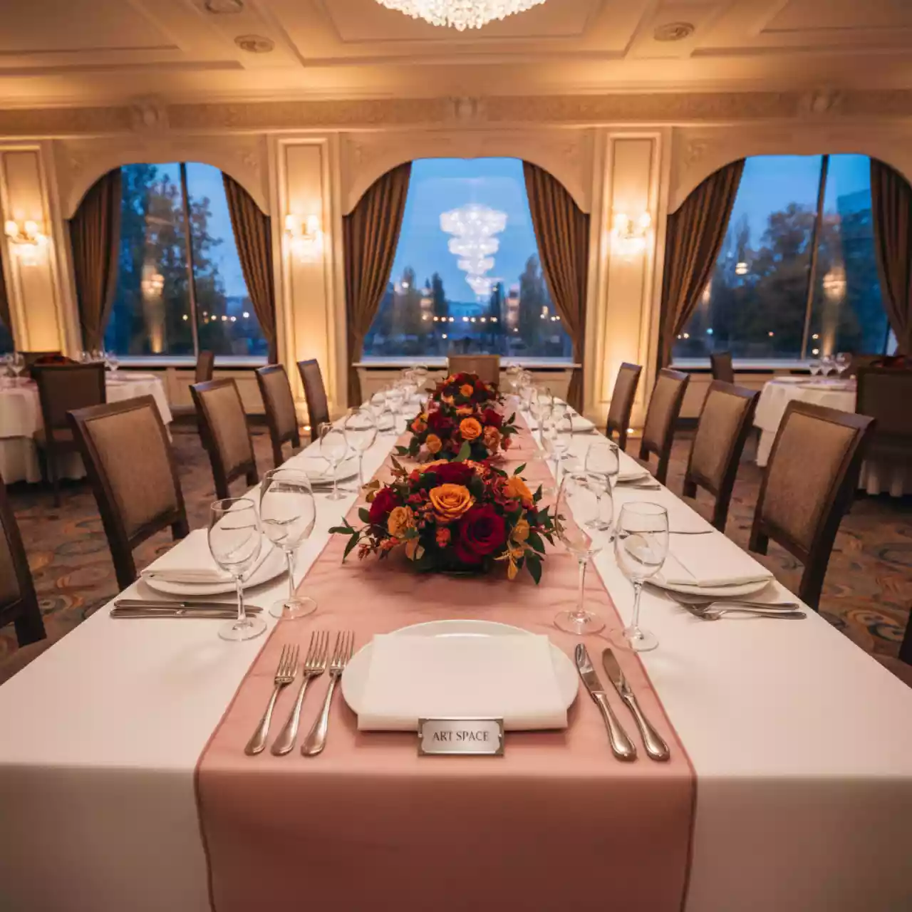 Аренда Наперон розовый органза в ресторане «Паруса» — ART SPACE