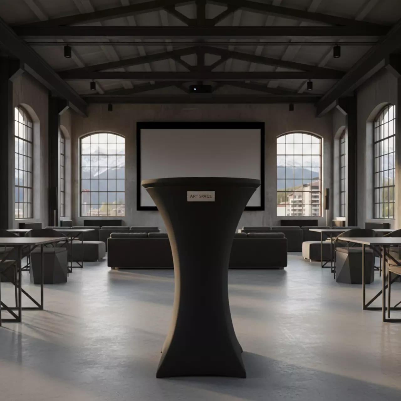 Аренда Наперон стрейч "Шапочка" черный для коктейльного стола в Radisson Hotel Rosa Khutor — ART SPACE