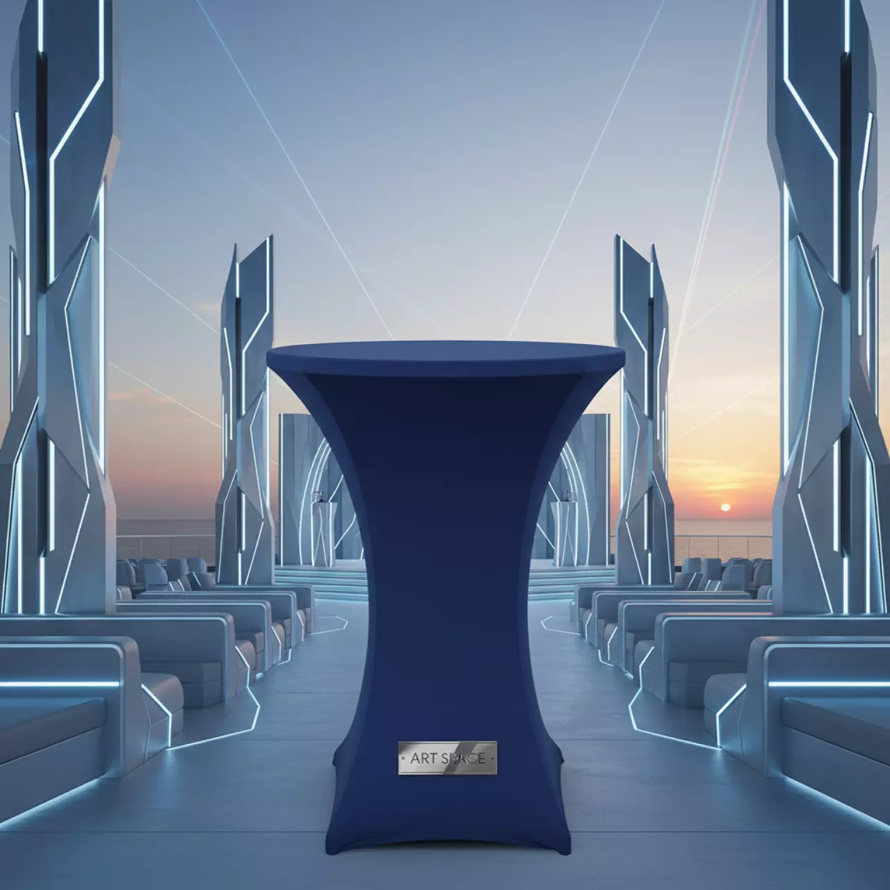 Аренда Наперон стрейч Шапочка для коктейльного стола синий 70 см в Сочи Парк Отеле — ART SPACE