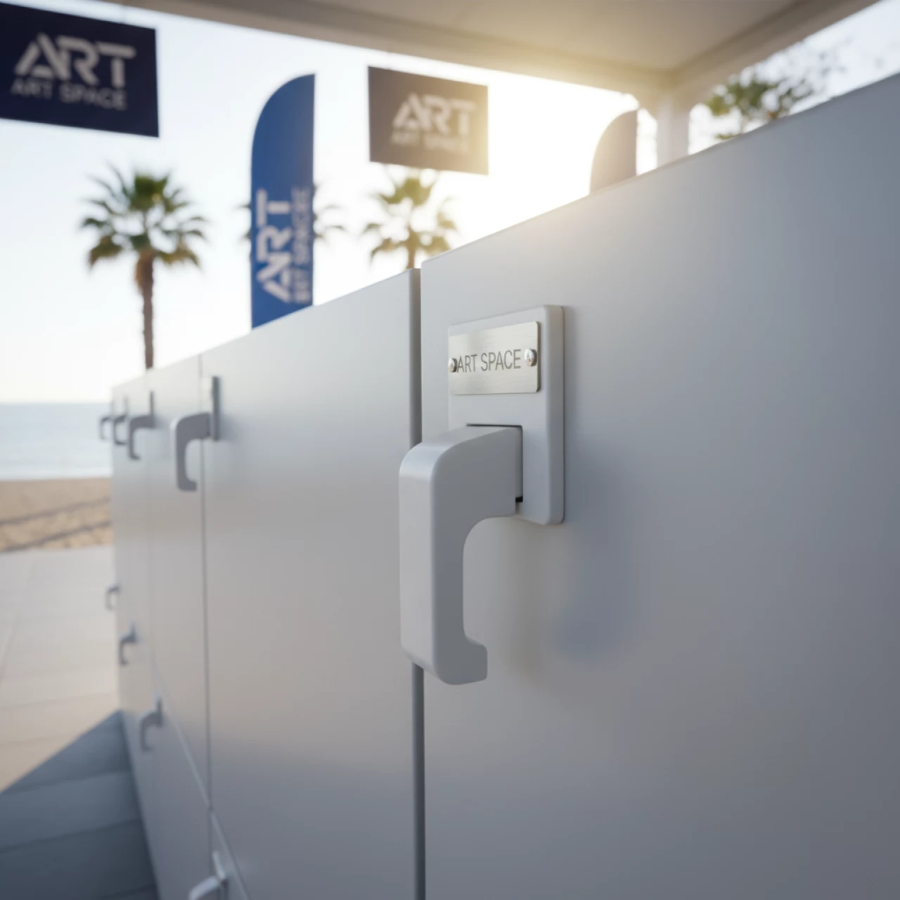 Аренда Навес для шкафов ABS регулируемый белый на пляже «Ривьера» — ART SPACE