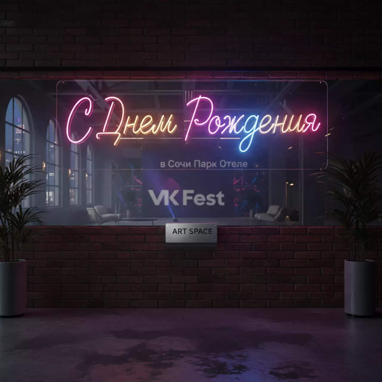 Аренда Неоновая надпись "С Днем Рождения" в Сочи Парк Отеле — ART SPACE
