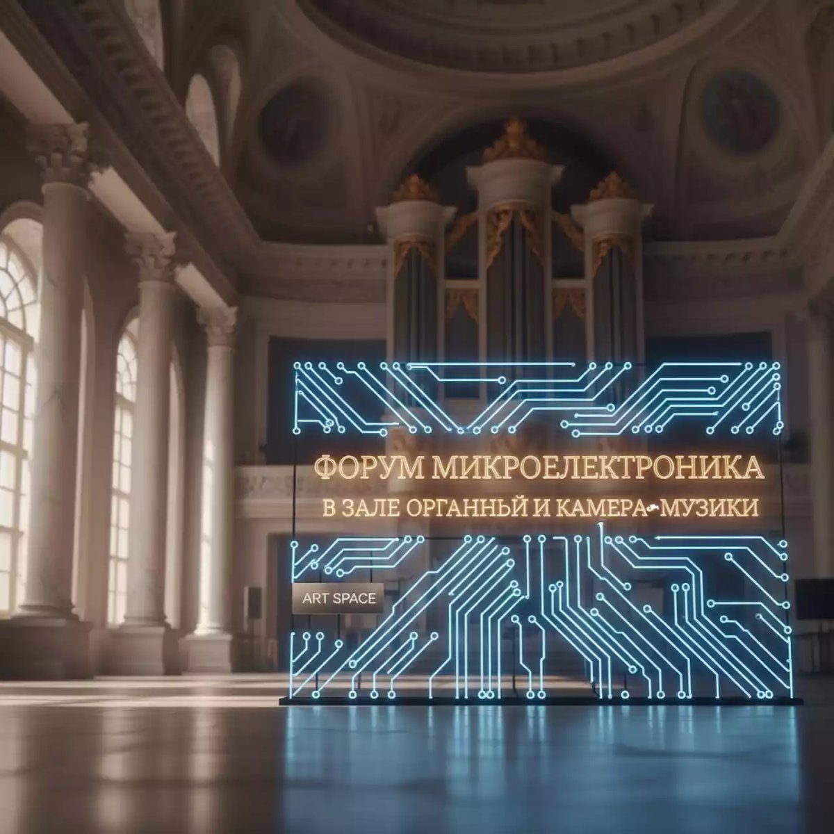 Аренда Неоновая вывеска тематическая в Зале органной и камерной музыки — ART SPACE