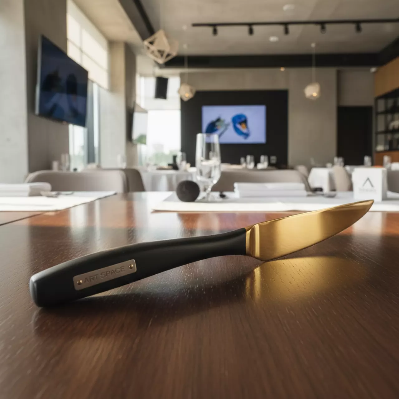 Аренда Нож столовый Франклин черно золотой в ресторане «Высота 5642» — ART SPACE