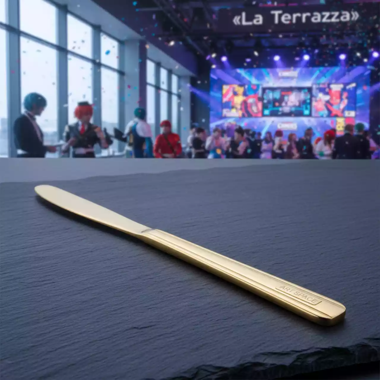 Аренда Нож столовый Sapporo золото 220 мм в ресторане «La Terrazza» — ART SPACE