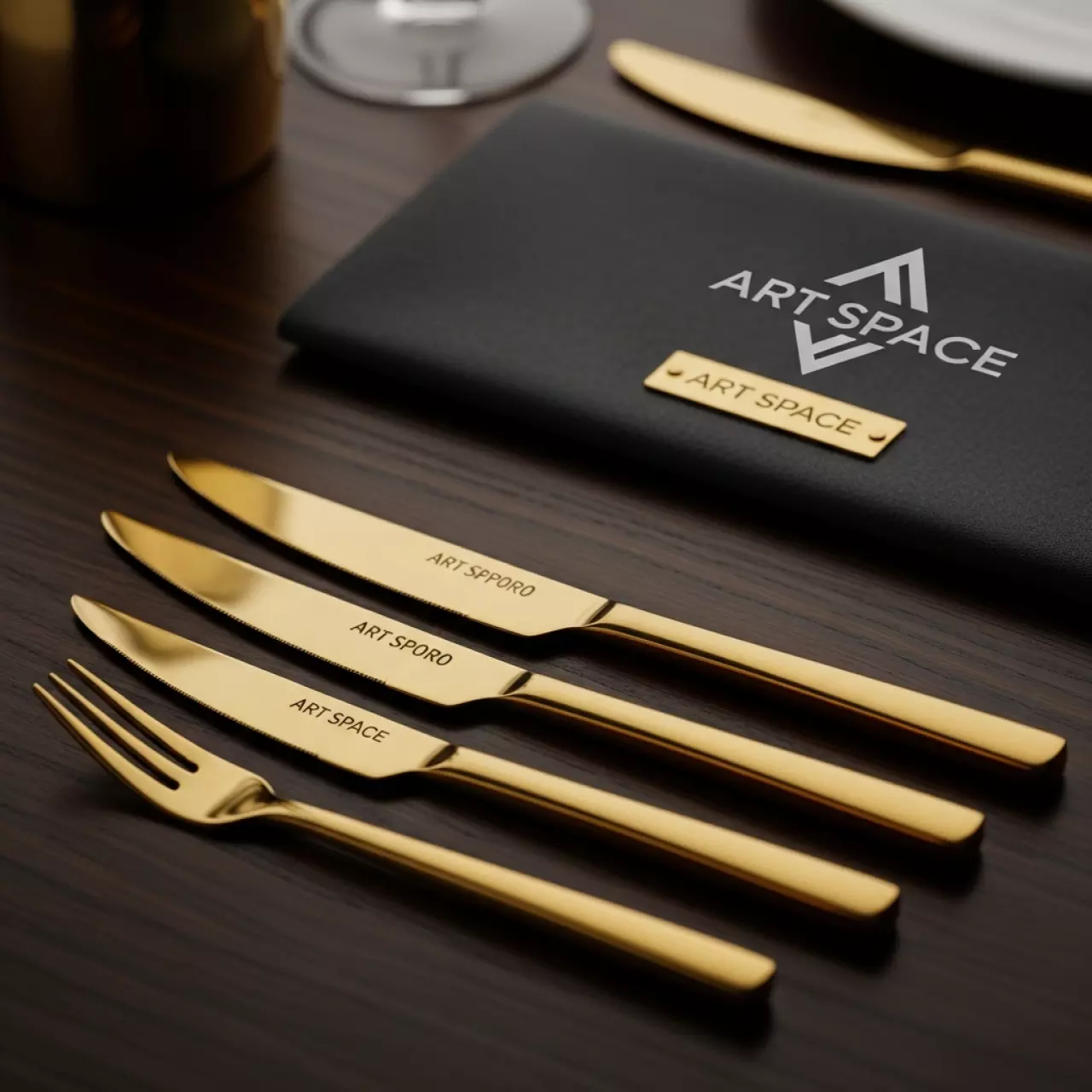 Аренда Нож столовый золотой Sapporo L 220 мм в Gamma Sirius — ART SPACE